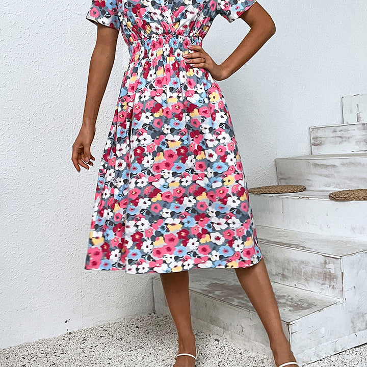 Pink Floral Print Fit & Flare Dress