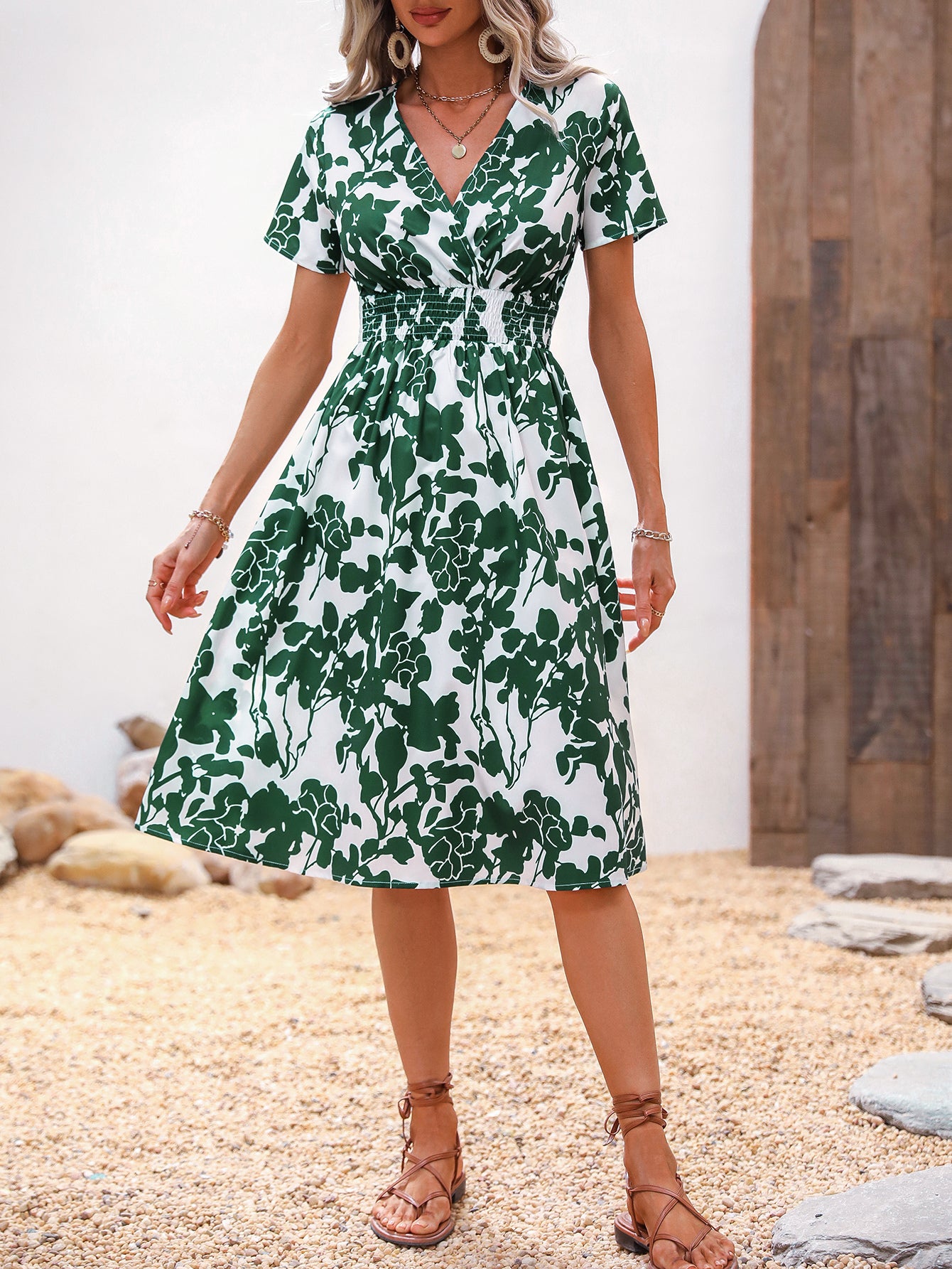 Green Floral Print Fit & Flare Dress