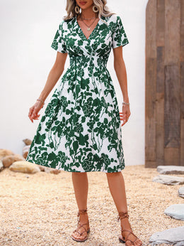 Green Floral Print Fit & Flare Dress