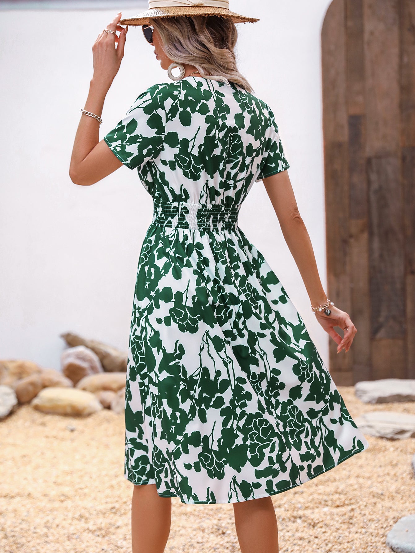 Green Floral Print Fit & Flare Dress
