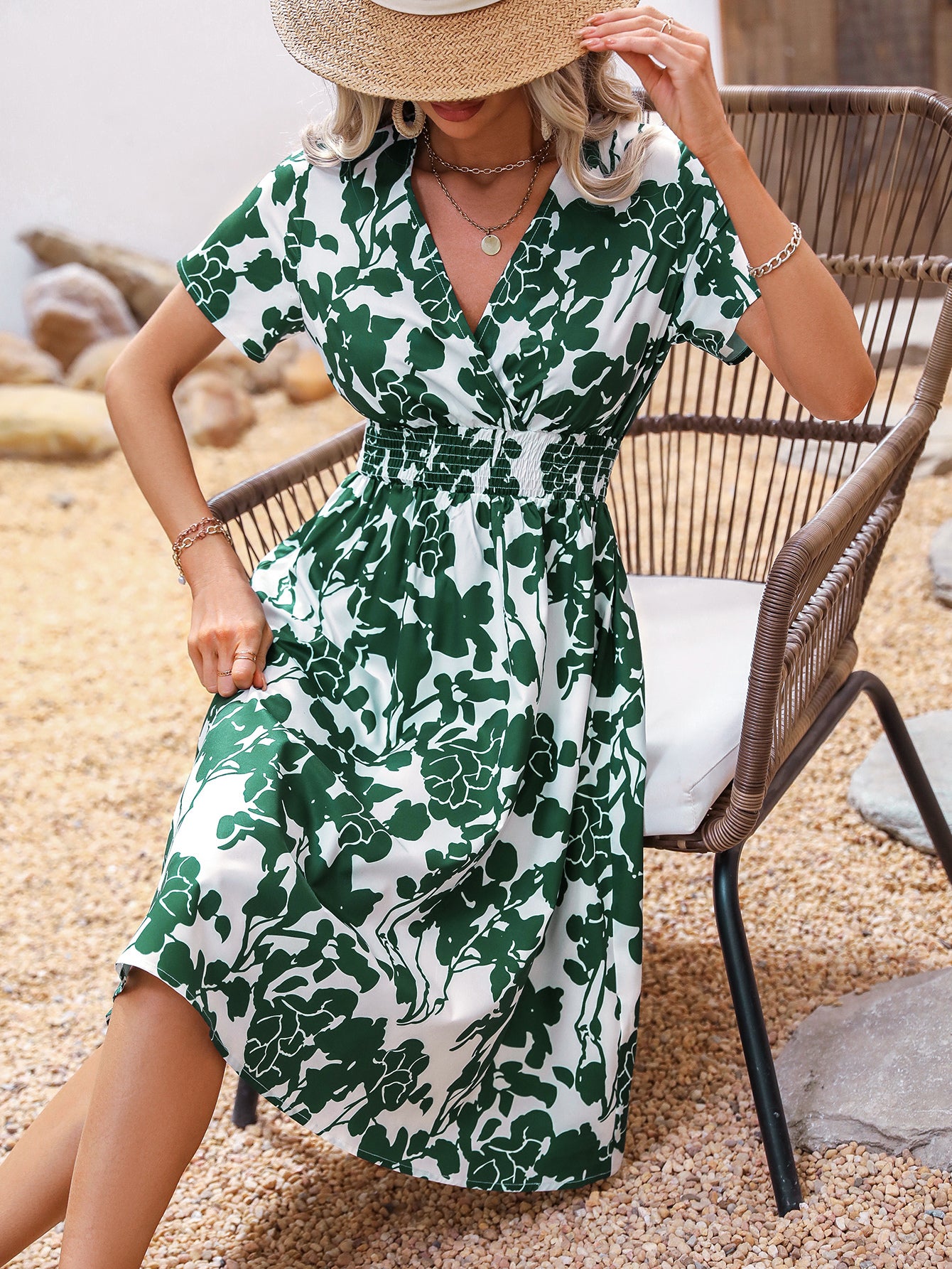 Green Floral Print Fit & Flare Dress
