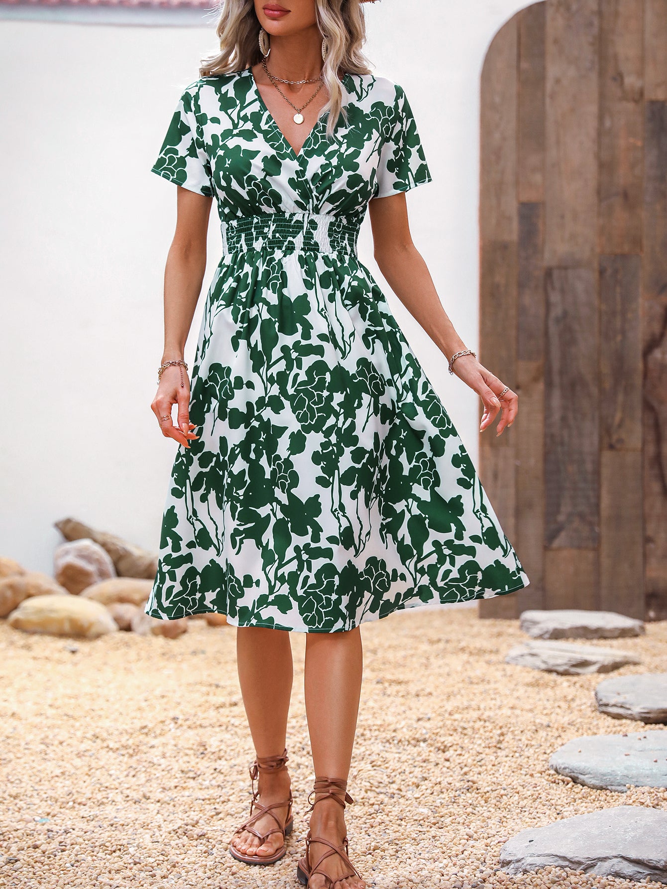 Green Floral Print Fit & Flare Dress