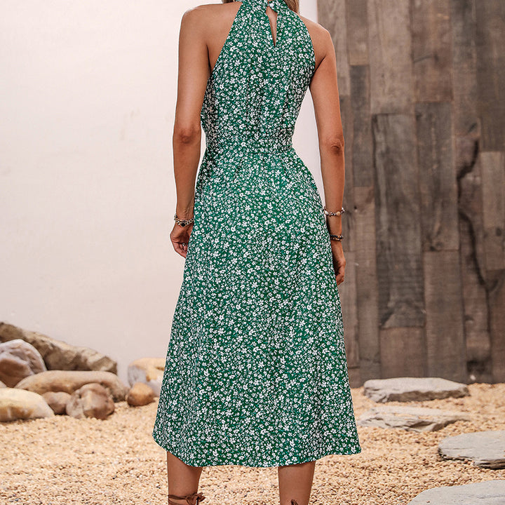 Floral Print Halter Neck Fit & Flare Midi Dress
