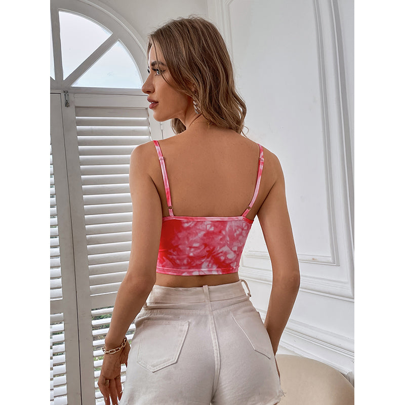 Pink & White Abstract Sweetheart Neck Crop Bralette Top