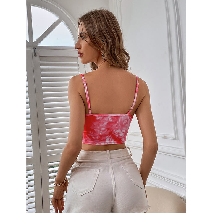 Pink & White Abstract Sweetheart Neck Crop Bralette Top