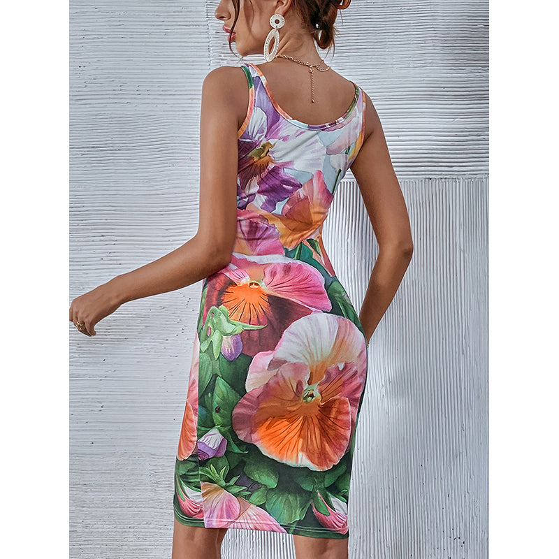 Purple & Pink Floral Printed Sleeveless Sheath Dress