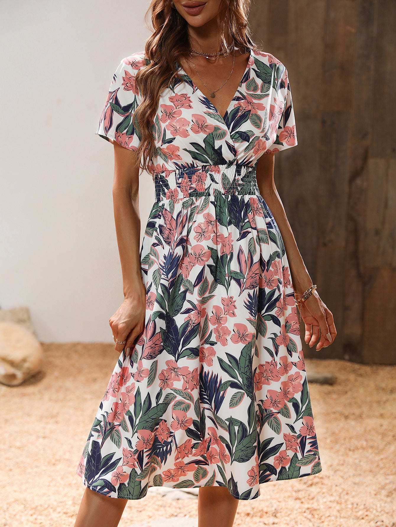 Peach-Coloured Floral Dress