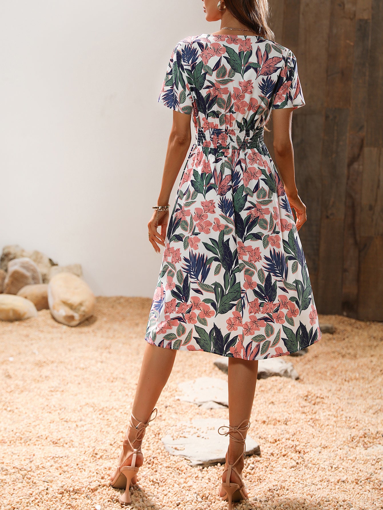 Peach-Coloured Floral Dress