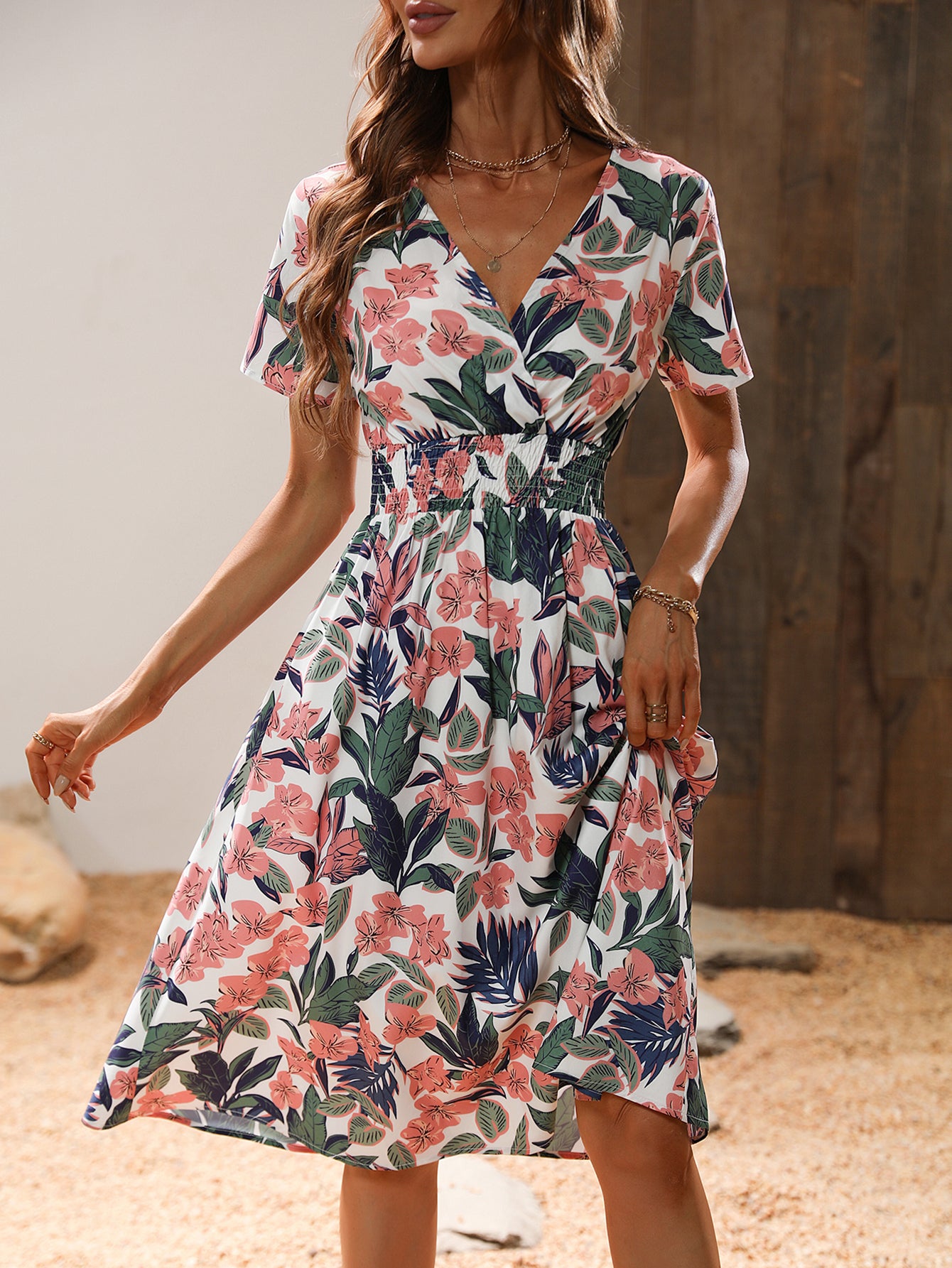 Peach-Coloured Floral Dress
