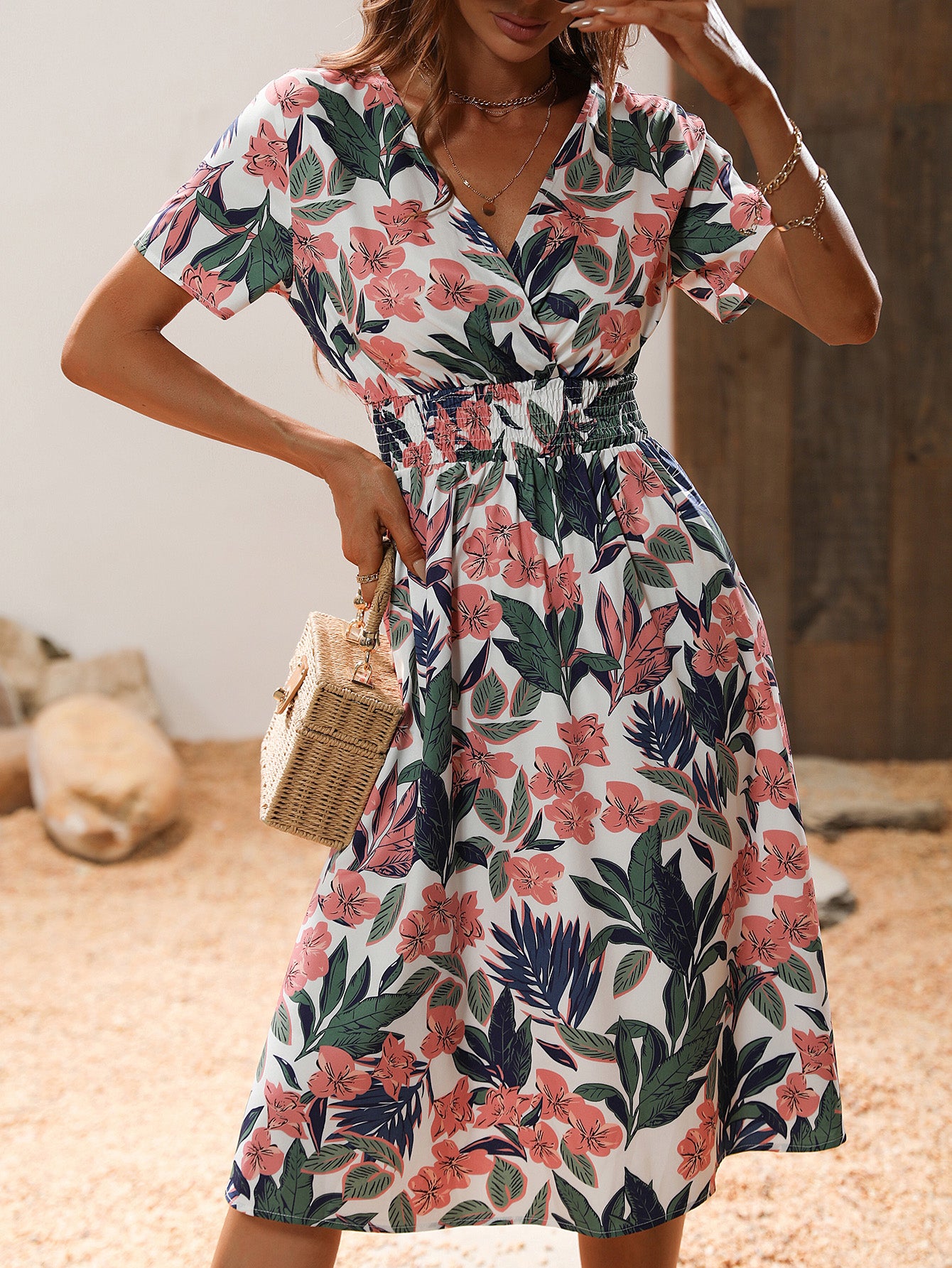 Peach-Coloured Floral Dress