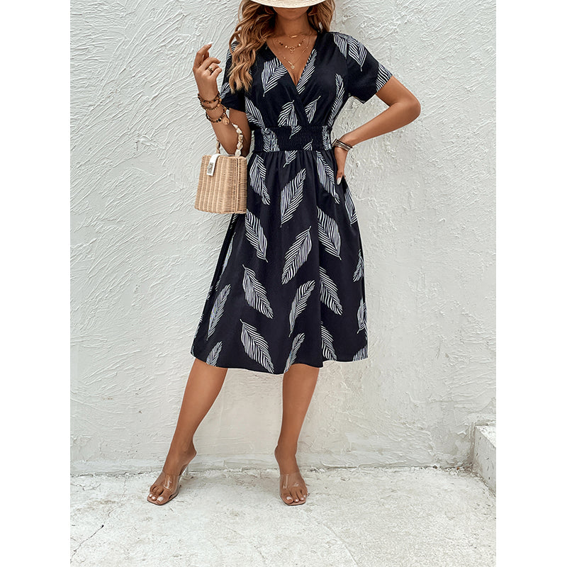 Black Abstract Printed Midi A-Line Dress