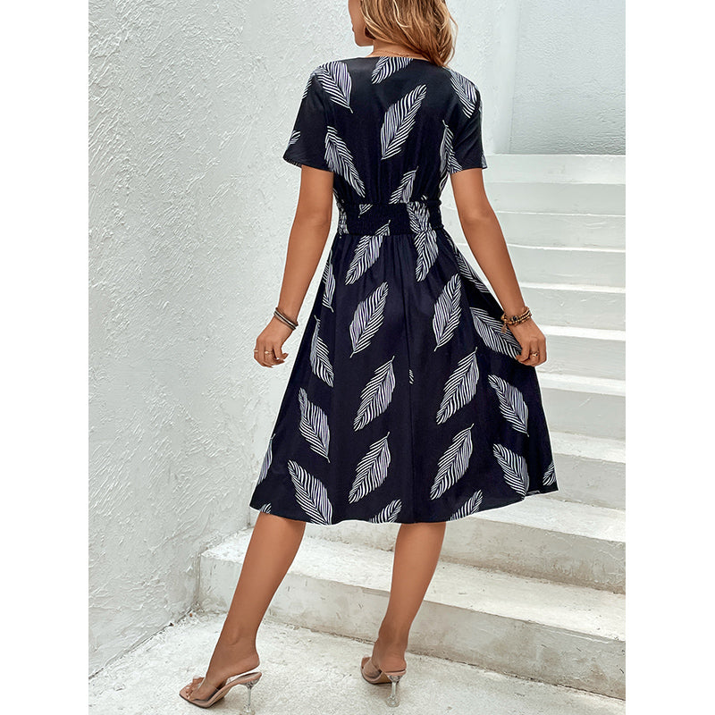 Black Abstract Printed Midi A-Line Dress