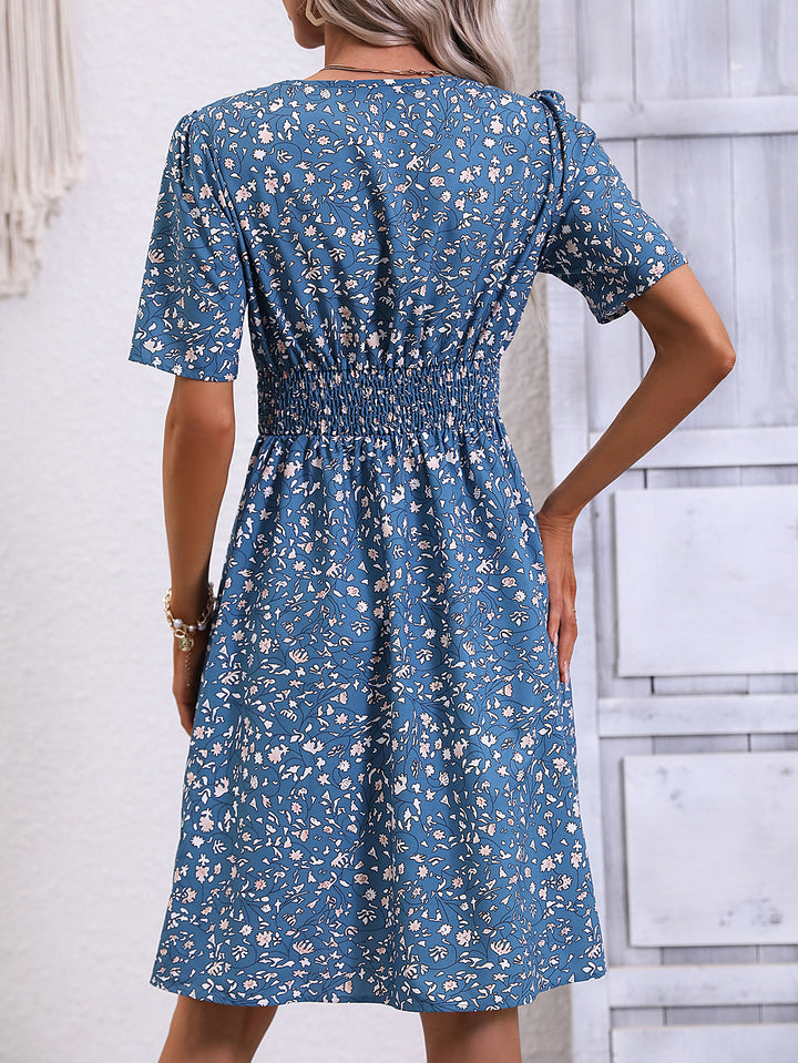 Floral Printed V-Neck A-Line Dress