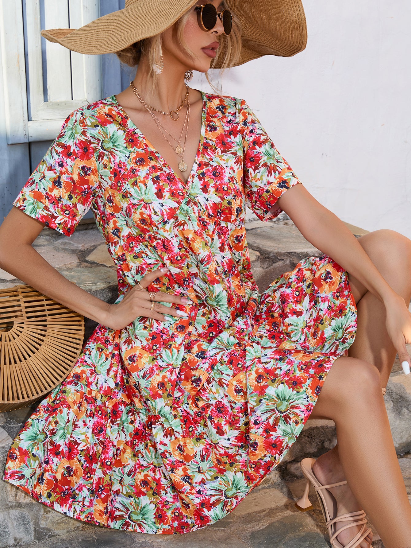 Floral Printed Tiered Empire Dress
