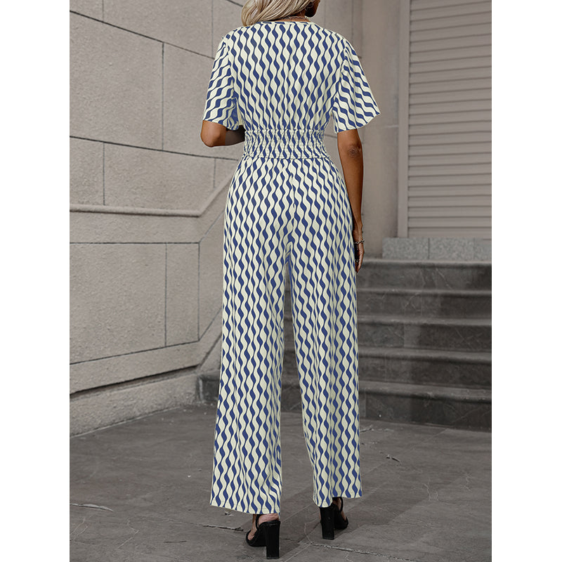 Printed V-Neck Jumpsuit Set
