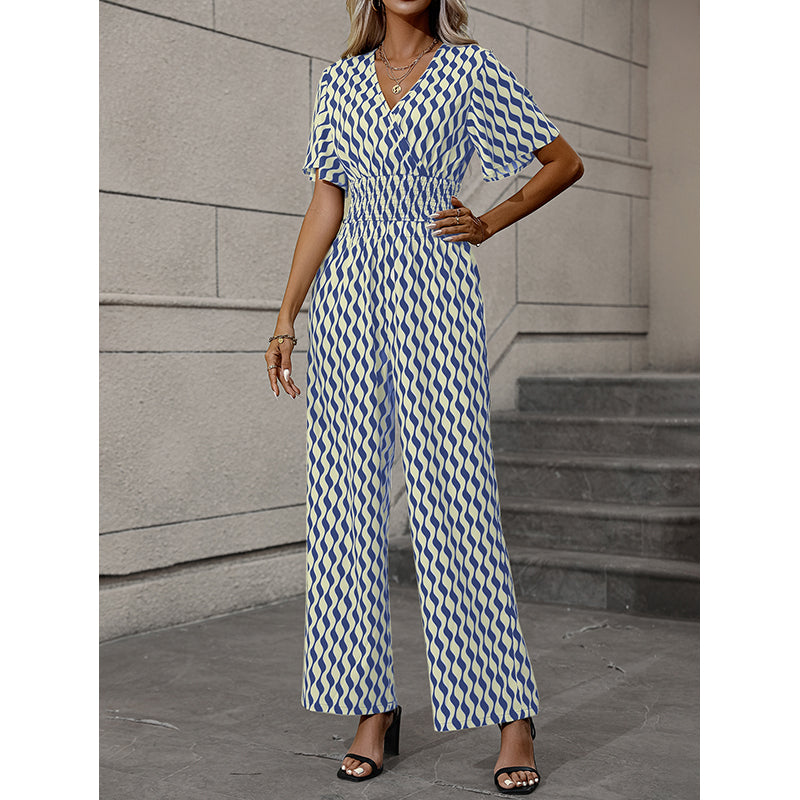 Printed V-Neck Jumpsuit Set