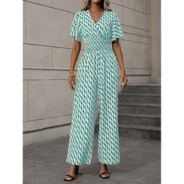 Green Abstract Printed Basic Jumpsuit