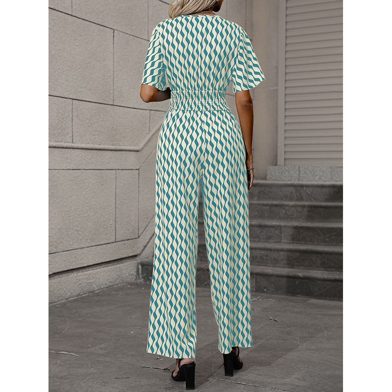 Green Abstract Printed Basic Jumpsuit
