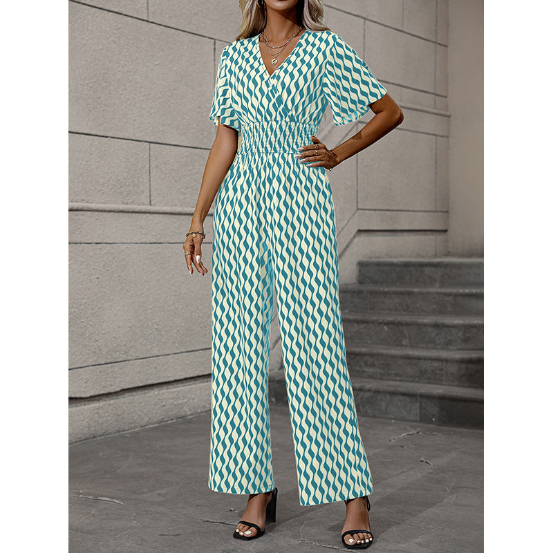 Green Abstract Printed Basic Jumpsuit