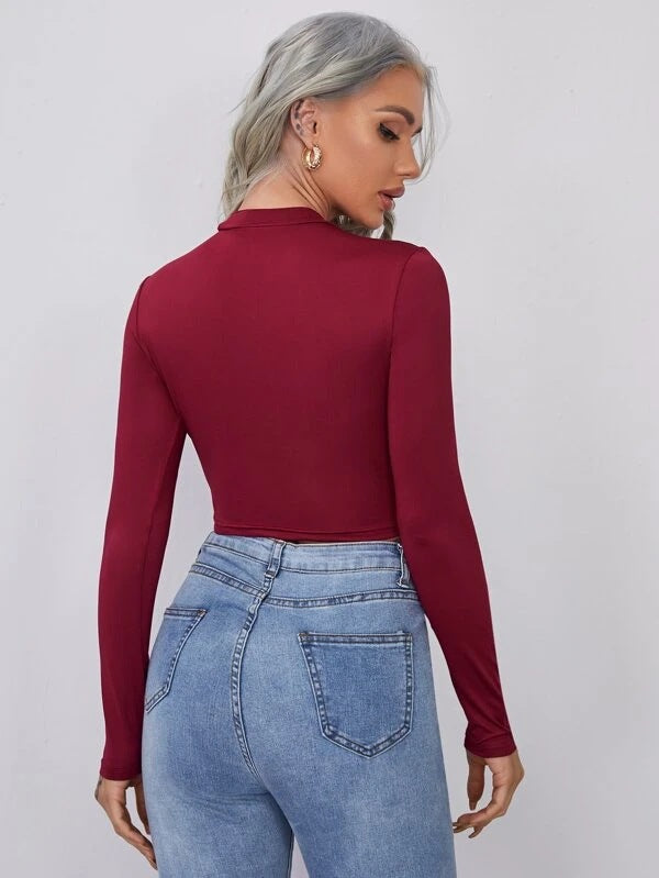 Mock Neck Fitted Crop Top