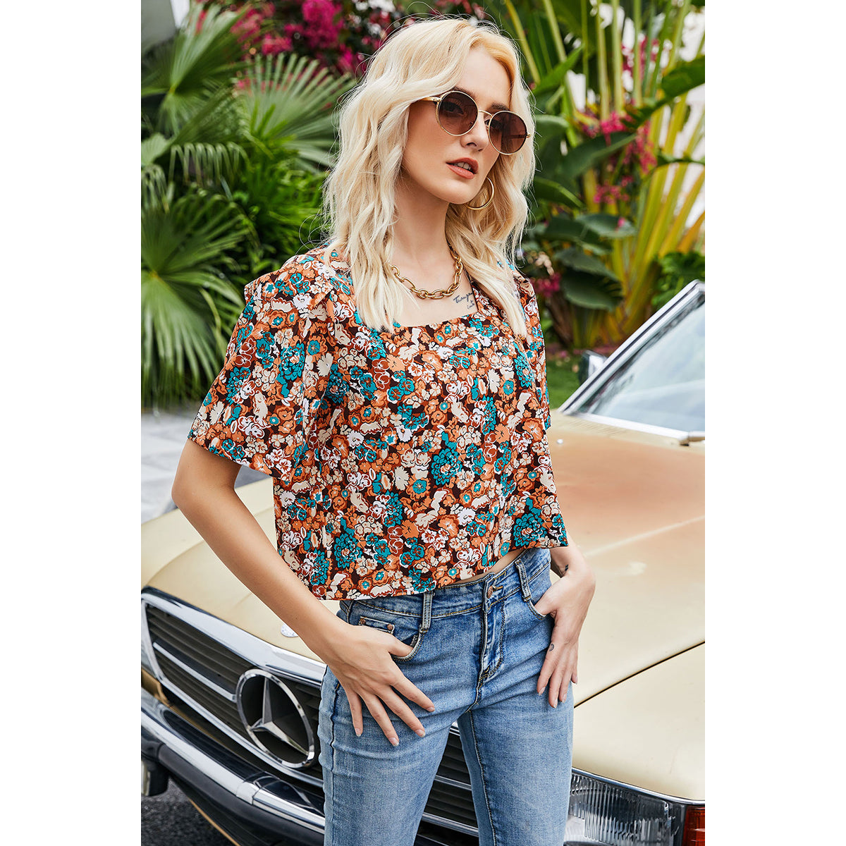 Multicoloured Floral Print Top
