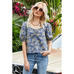 Floral Printed Sweetheart Neck Top