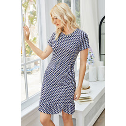 Navy Blue Geometric Printed A-Line Dress