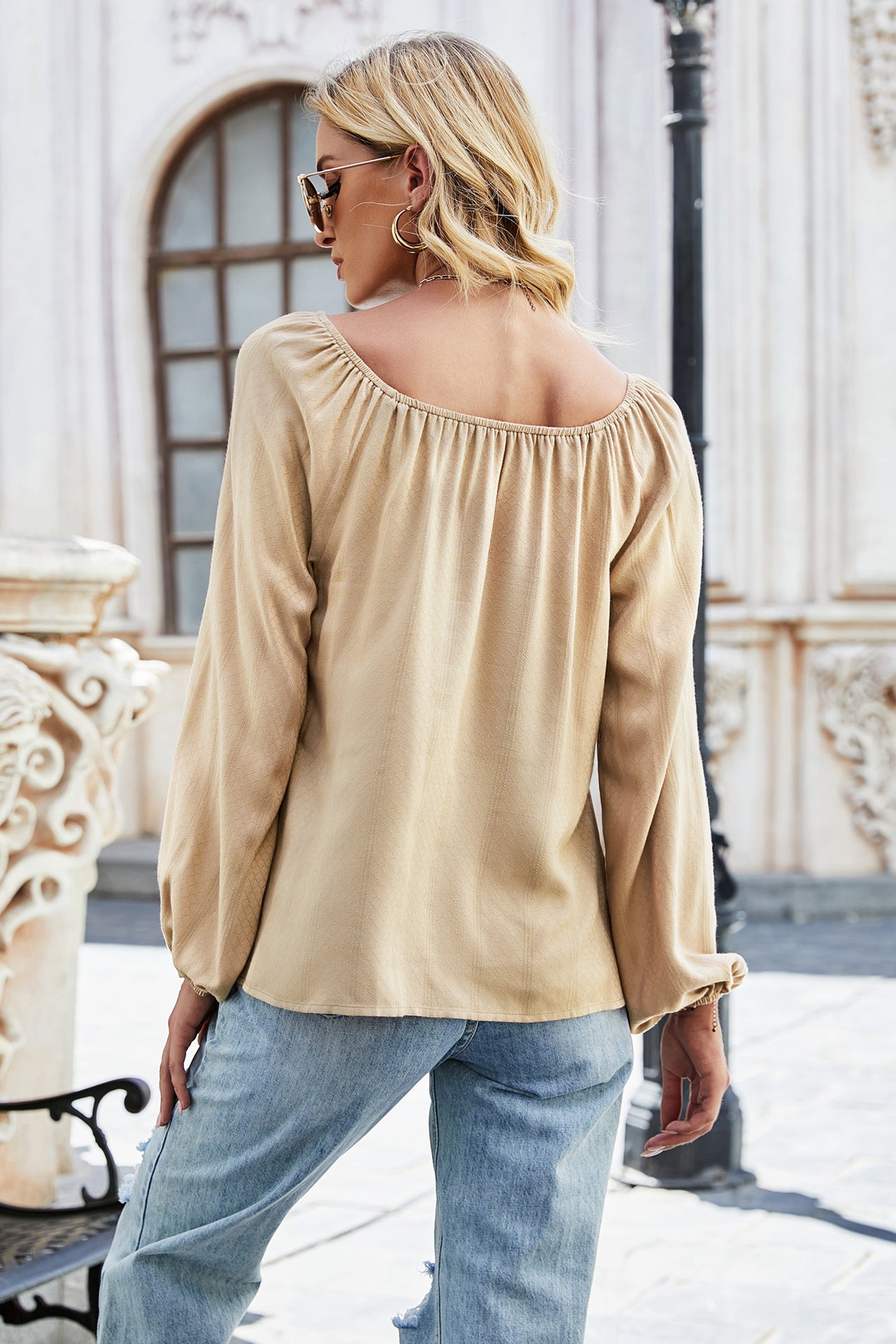Khaki Bishop Sleeves Top