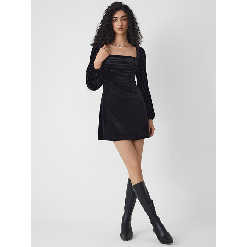 Black Square Neck Sheath Mini Dress