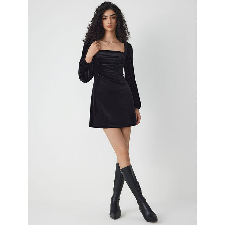Black Square Neck Sheath Mini Dress