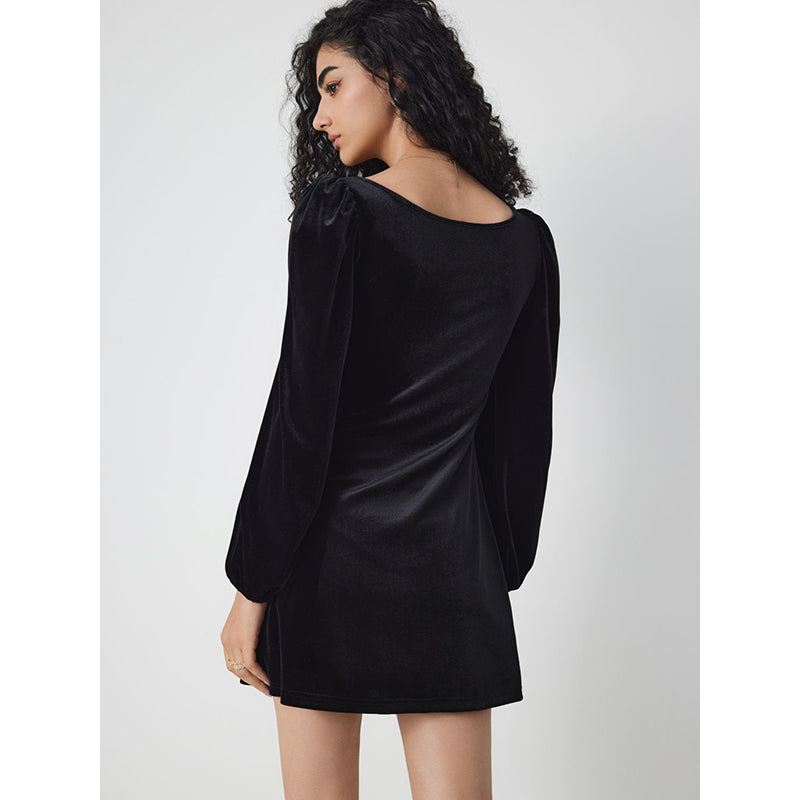 Black Square Neck Sheath Mini Dress