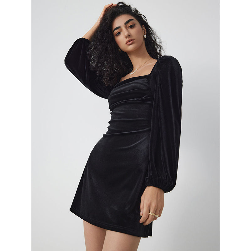 Black Square Neck Sheath Mini Dress