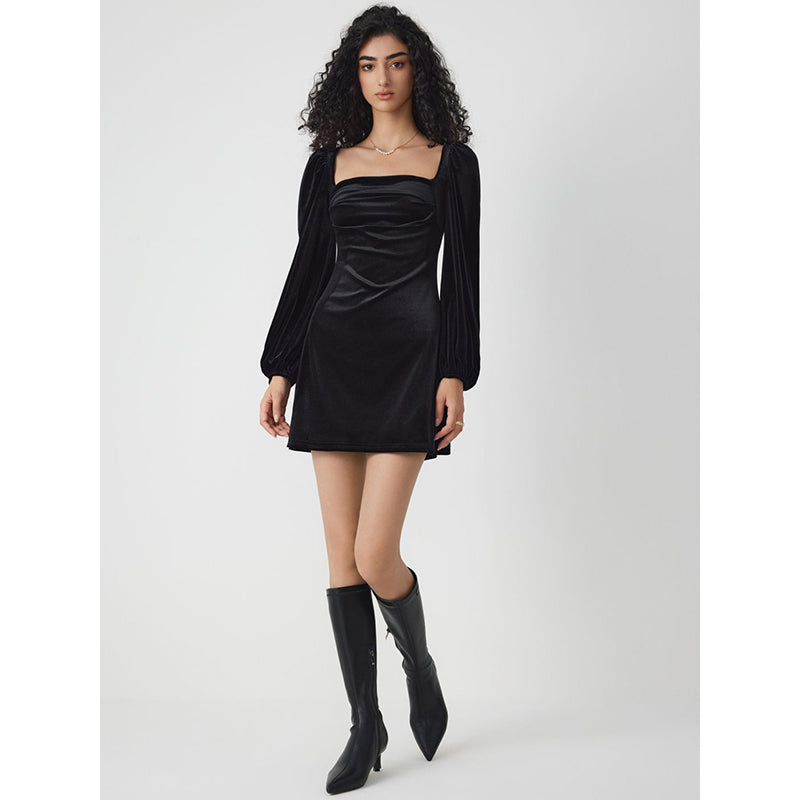 Black Square Neck Sheath Mini Dress