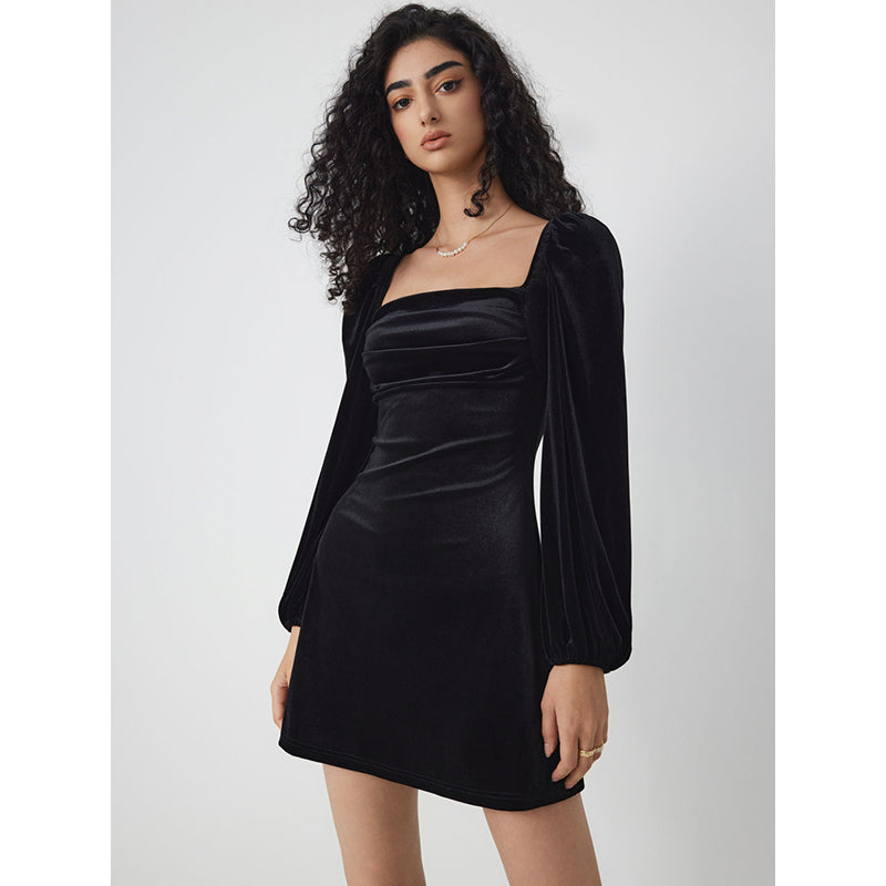 Black Square Neck Sheath Mini Dress