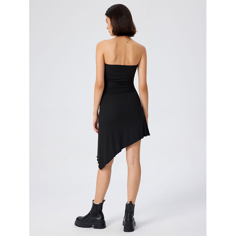 Black Strapless Asymmetric Party Sheath Dress