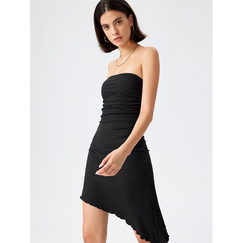 Black Strapless Asymmetric Party Sheath Dress