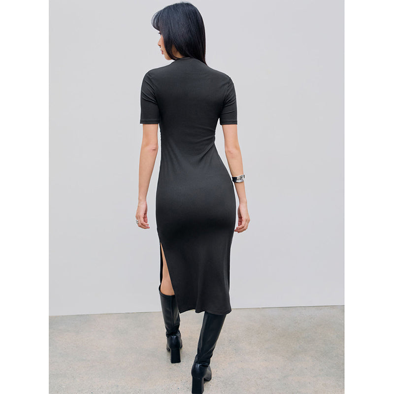 Square Neck Short Sleeves Sheath Midi Dress