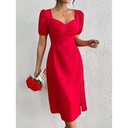 Short Sleeves V-Neck Fit and Flare Dress