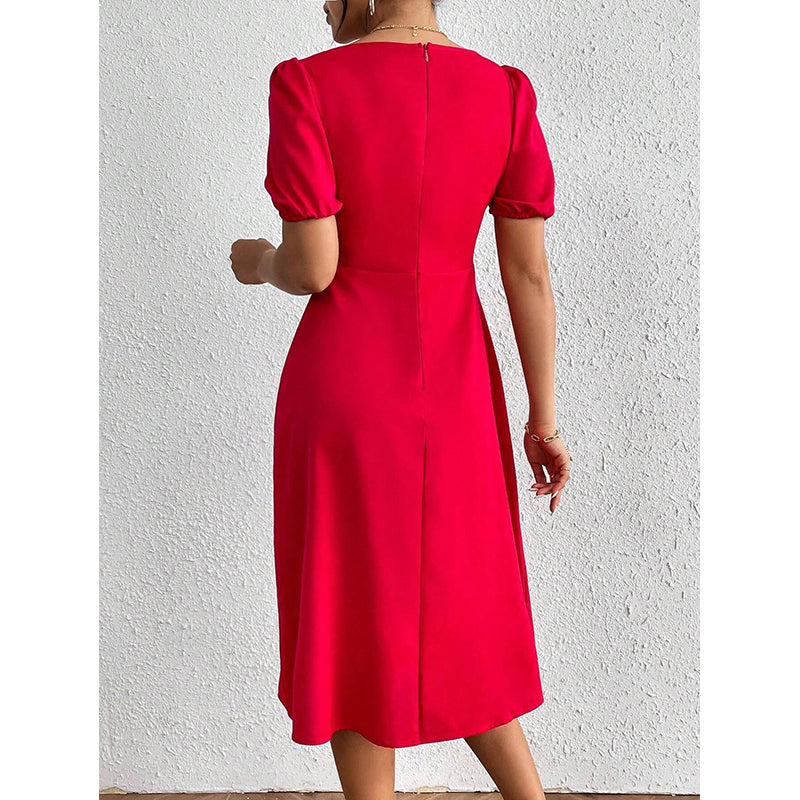 Short Sleeves V-Neck Fit and Flare Dress