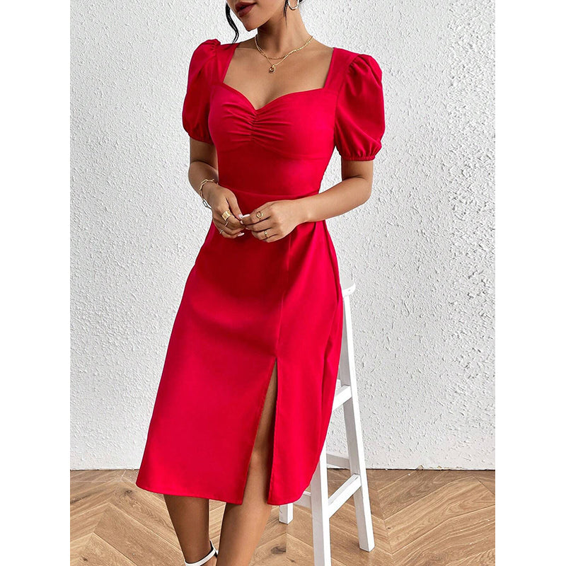 Short Sleeves V-Neck Fit and Flare Dress