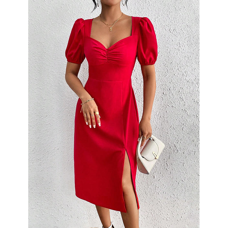 Short Sleeves V-Neck Fit and Flare Dress