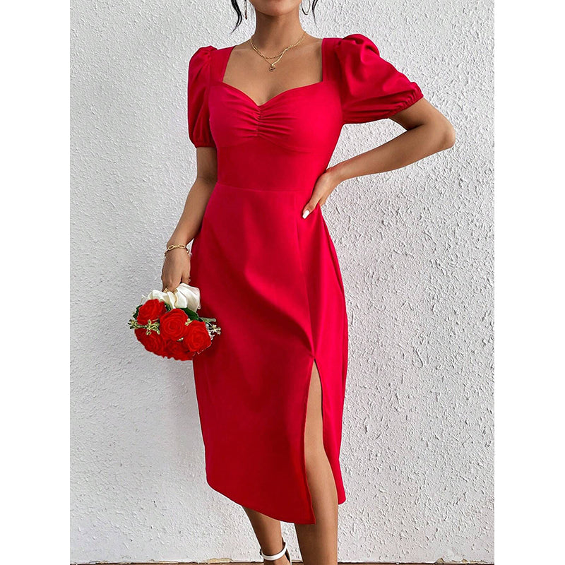 Short Sleeves V-Neck Fit and Flare Dress