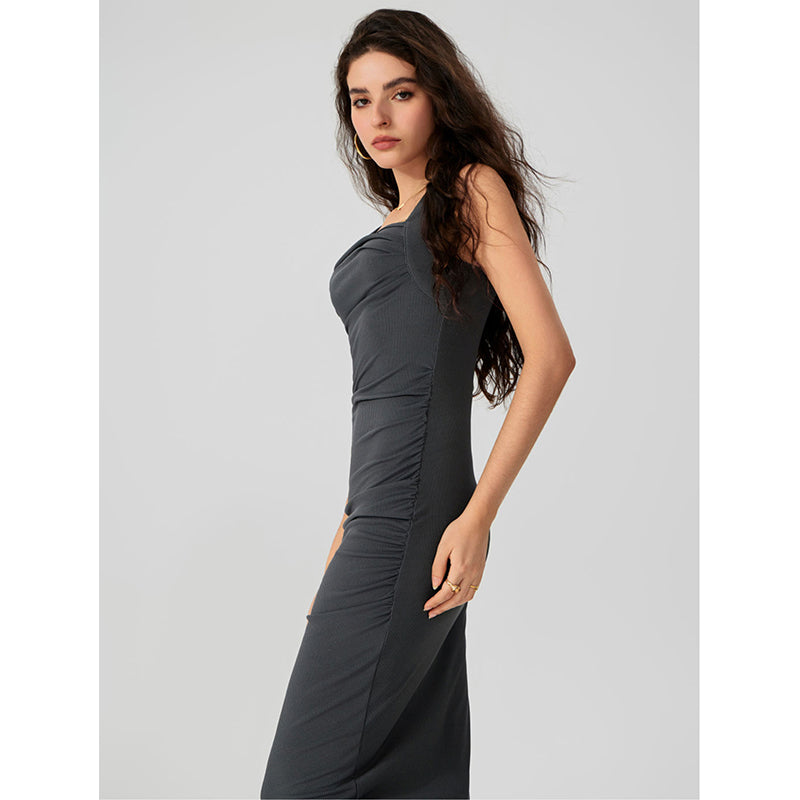 Grey Shoulder Straps Bodycon Maxi Dress