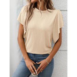 Women Ribbed Flared Sleeves Peplum Top
