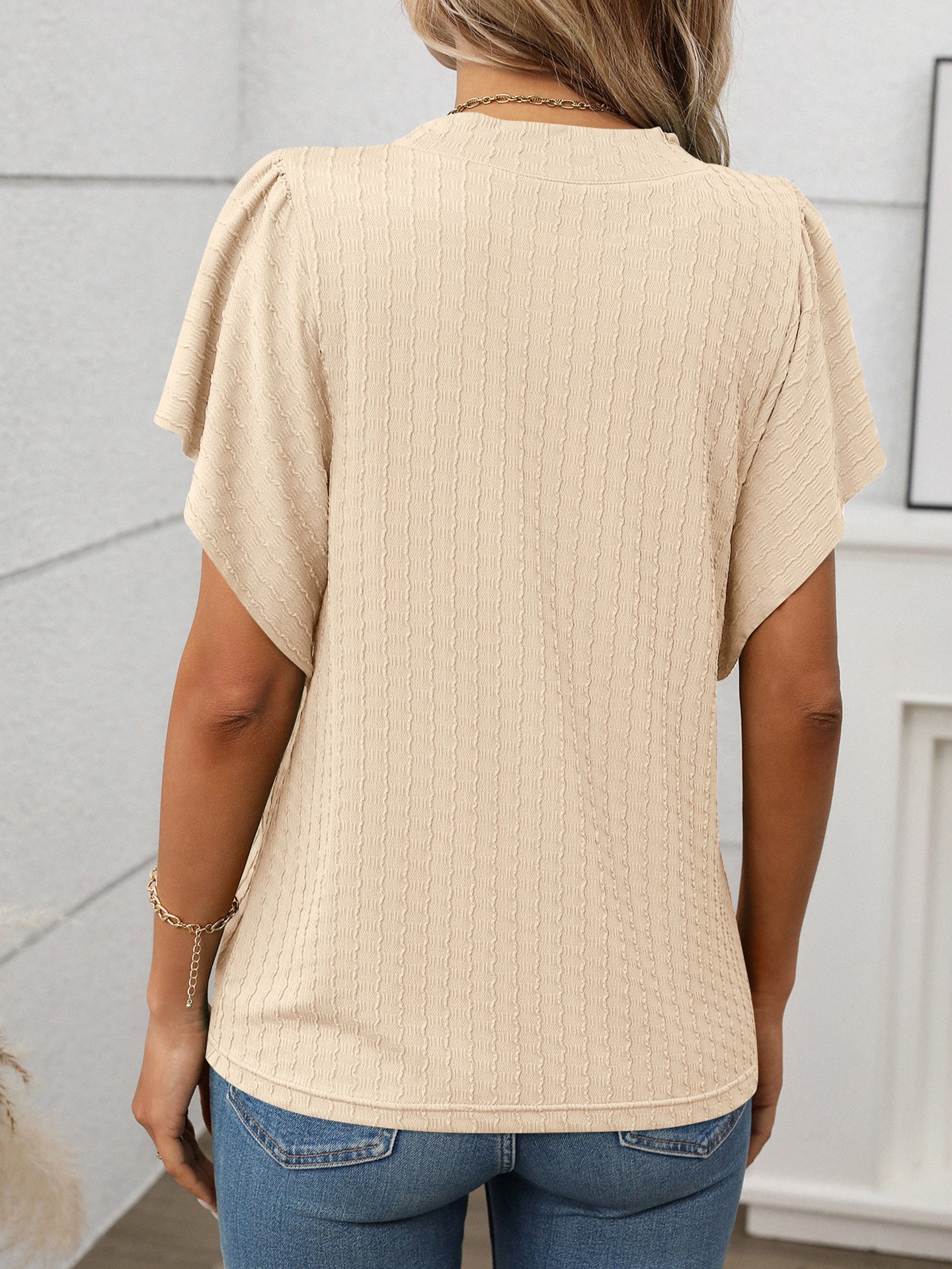 Women Ribbed Flared Sleeves Peplum Top