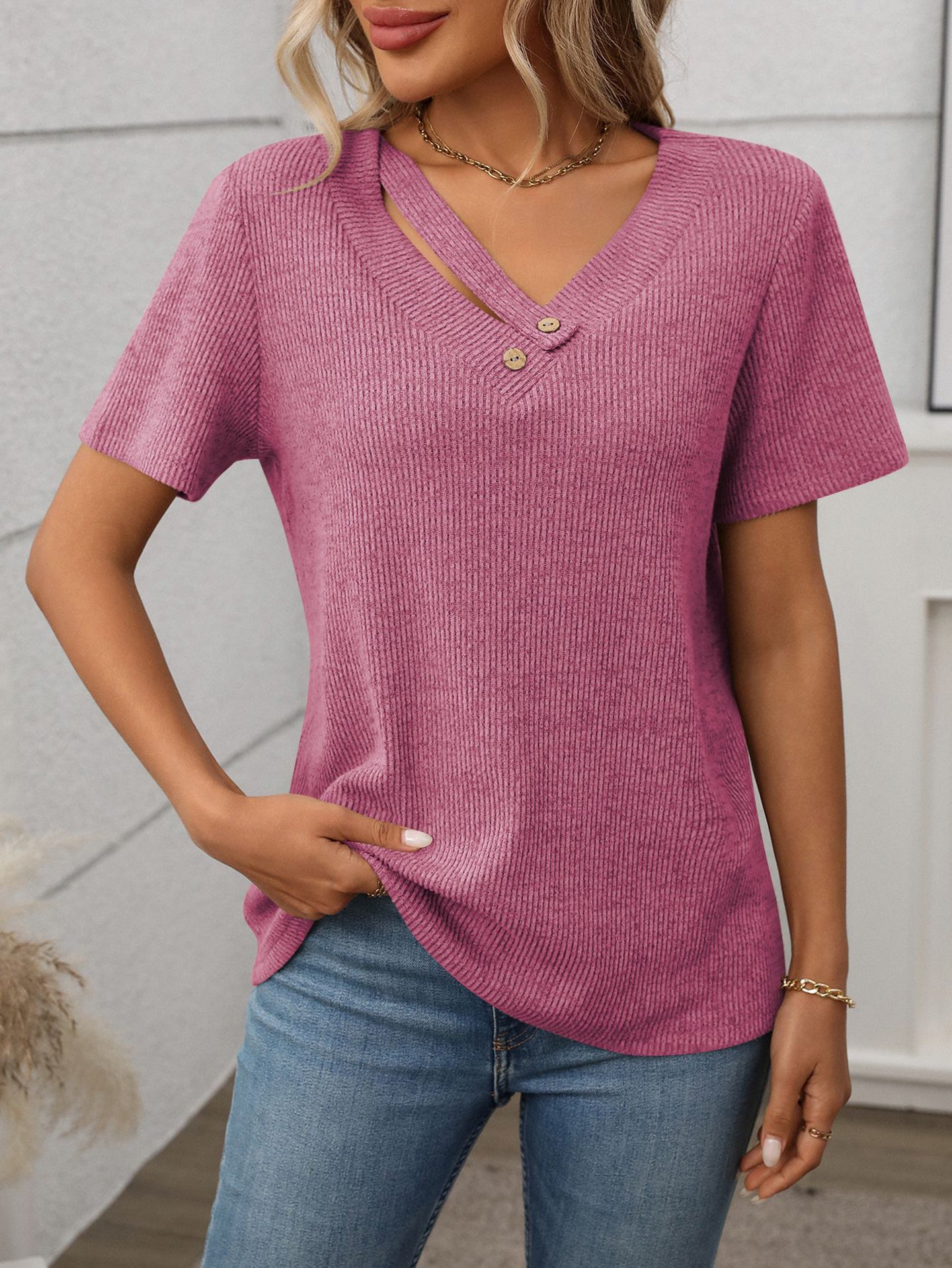 Women Solid Short Sleeves Regular Top
