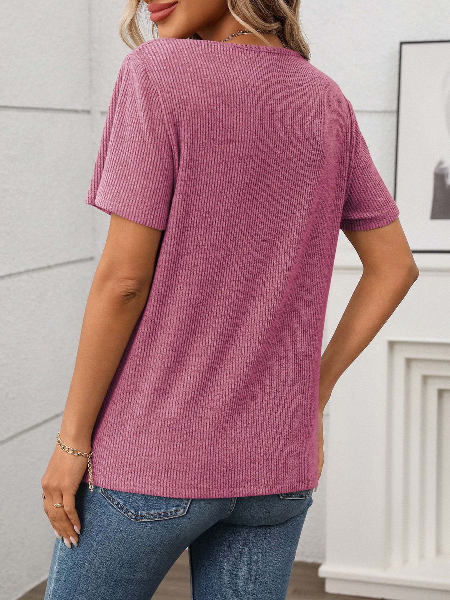 Women Solid Short Sleeves Regular Top