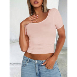 Women Solid Scoop Neck Crop Top