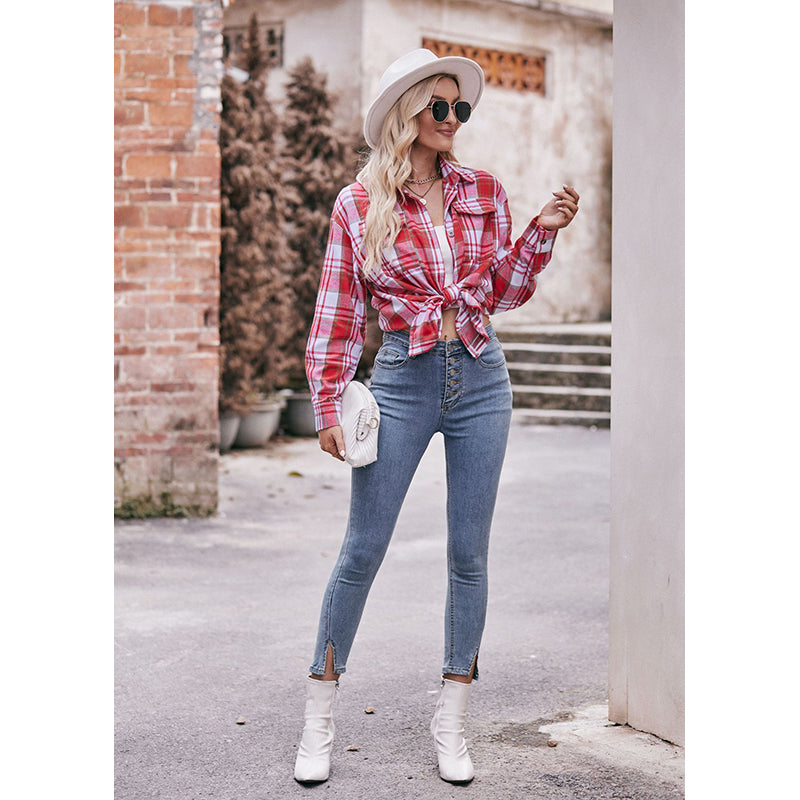 Checked Shirt Style Top