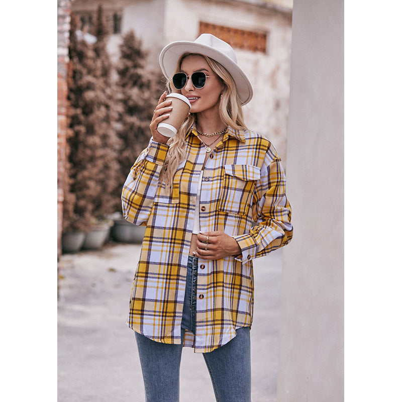 Yellow White Tartan Checked Casual Shirt